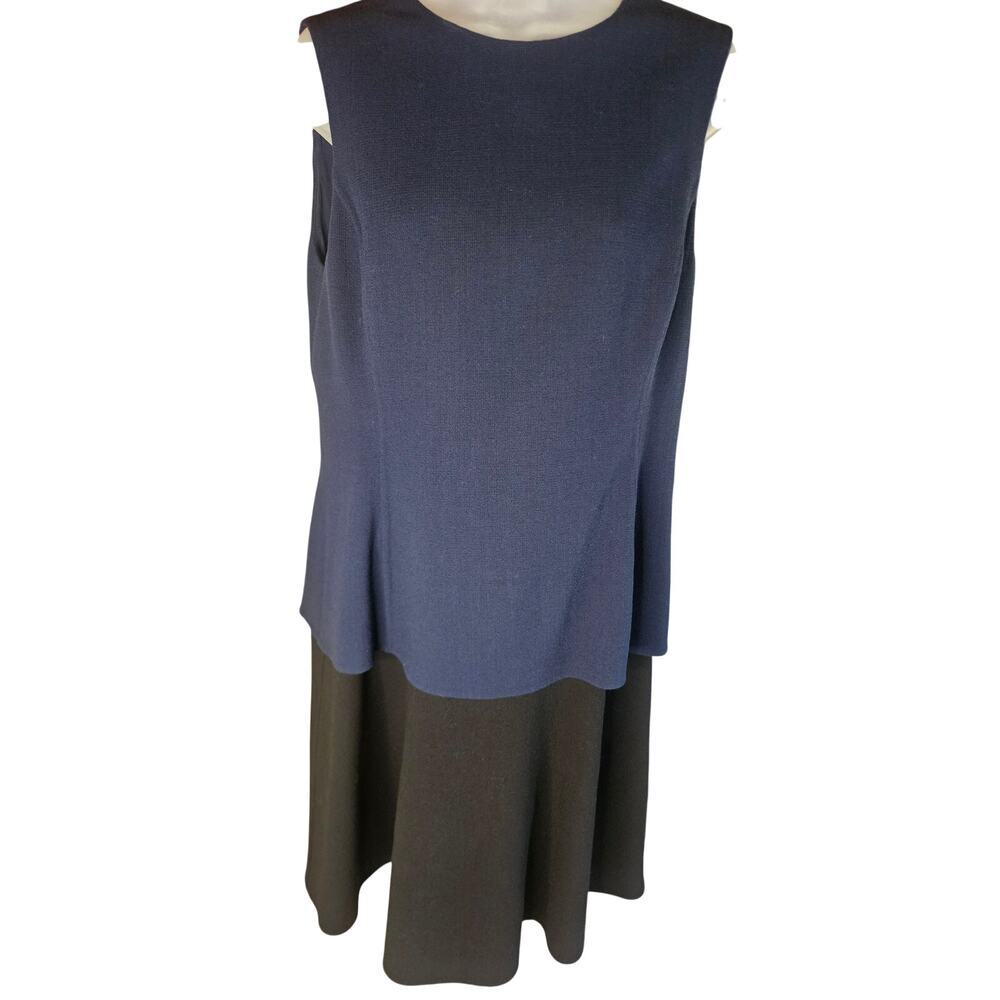 Oscar De La Renta Two Tone Dress Navy Black Fall 2020 Collection Draped Sz 10 - Picture 3 of 11